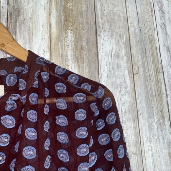 Loft Maroon Sheer Raised Print Button Down - Picture 5 of 7